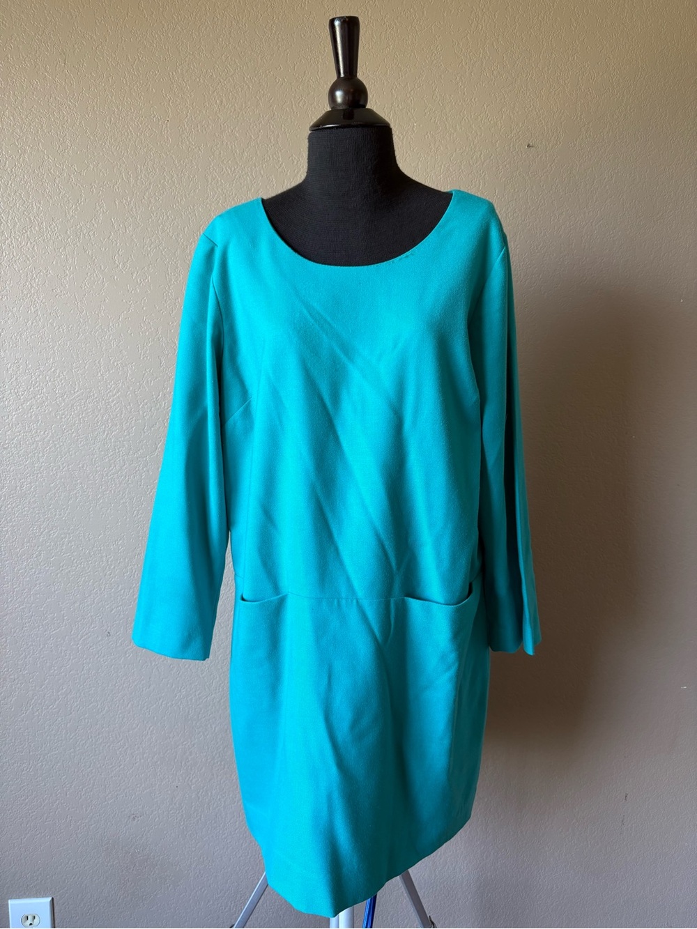 J Crew Teal Jules Shift Dress Wool Blend 3/4 Sleeves Size 12 Pockets